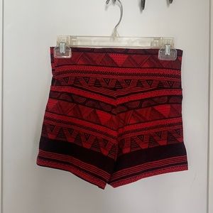 American Apparel Red And Black Tribal Shorts